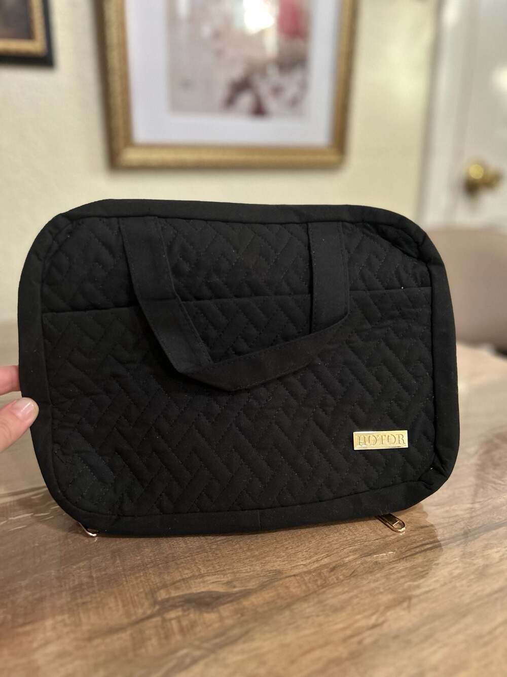 HOTOR Hanging Travel Toiletry Bag with Hook Quilted Black Organizer